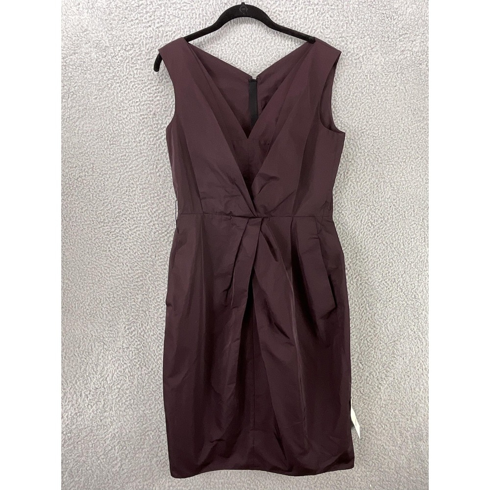 Lida‎ Baday Dress Womens 10 Burgundy Sheath V-Neck Satin Lined Pleated Formal